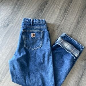 VTG Carhartt Relaxed Straight Fit Flannel Lined Denim Jeans Men’s Size 36x32